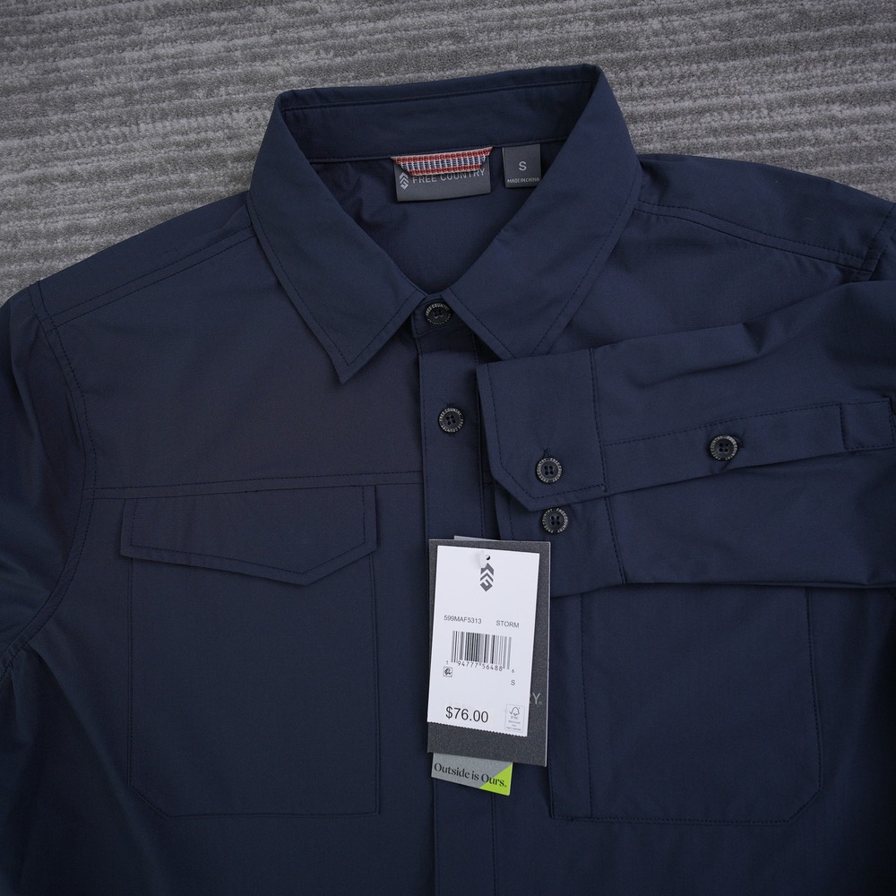 Free Country Mens Storm Ripstop Utility Shirt Navy Blue Long Sleeve New Small